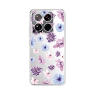 Etui do Xiaomi 14 Pro przeźroczyste, silikonowe Flexi, kwiatki niebieskie, fioletowexxXIAOMI 14