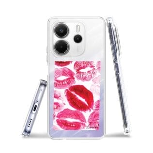Etui do Xiaomi Redmi Note 14 4G przeźroczyste, silikonowe Flexi, pocałunki z napisem loveRedmi Note 14 5G, 14 4G-2