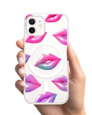 Etui do iPhone 12 Mini z MagSafe przeźroczyste, silikonowe Flexi, hologramowe usta