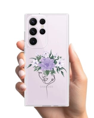 Etui do Samsung Galaxy S23 Ultra przeźroczyste, silikonowe Flexi, kobieta z kwiatami