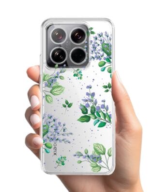 Etui do Xiaomi 14 przeźroczyste, silikonowe Flexi, fioletowe kwiatki