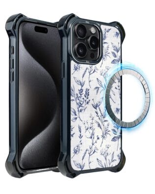 Etui iPhone 15 Pro Max IBIZU DropGuard Ultra z MagSafe, Pastel Bloom, Lazurowe szepty