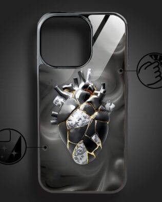 Etui do iPhone 16 Pro Max IBIZU Elite Glass, Kintsugi Art, porcelanowe serce, czarne
