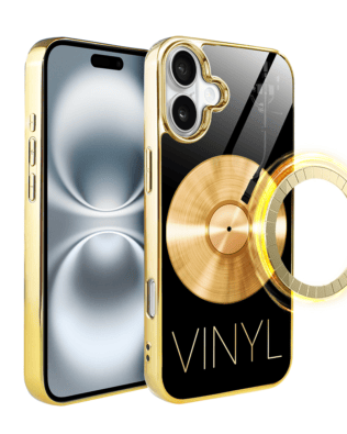 Etui do iPhone 16 Plus IBIZU Elite Glass z MagSafe, szklany tył, Golden Midnight, Vinyl Lux, złote