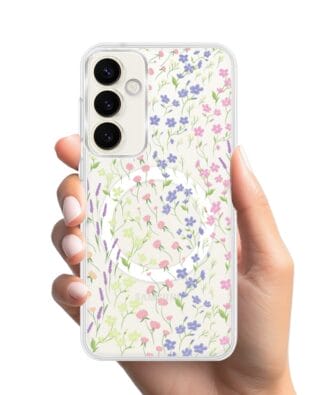 Etui do Samsung Galaxy S23 z MagSafe przeźroczyste, silikonowe Flexi, kwiaty polne
