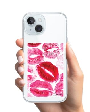 Etui do iPhone 15 przeźroczyste, silikonowe Flexi, pocałunki z napisem „love”
