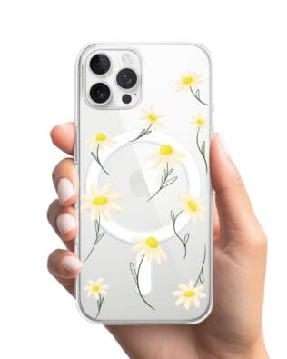 Etui do iPhone 12 Pro z MagSafe przeźroczyste, silikonowe Flexi, stokrotki