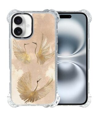 Etui iPhone 16 IBIZU DropGuard Ultra z MagSafe, Boho, Złote żurawie
