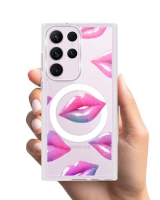 Etui do Samsung Galaxy S23 Ultra z MagSafe przeźroczyste, silikonowe Flexi, hologramowe usta