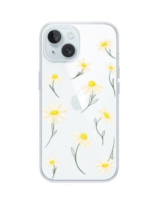 Etui do iPhone 15 Plus przeźroczyste, silikonowe Flexi, stokrotki