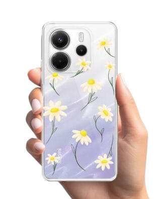 Etui do Xiaomi Redmi Note 14 5G przeźroczyste, silikonowe Flexi, stokrotki