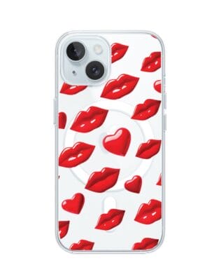 Etui do iPhone 15 Plus z MagSafe przeźroczyste, silikonowe Flexi, czerwone usta