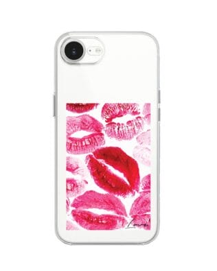 Etui do iPhone 16e przeźroczyste, silikonowe Flexi, pocałunki z napisem „love”