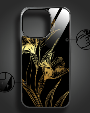 Etui do iPhone 16 Pro Max IBIZU Elite Glass z MagSafe, szklany tył, Golden Midnight, Królewskie irysy, czarne