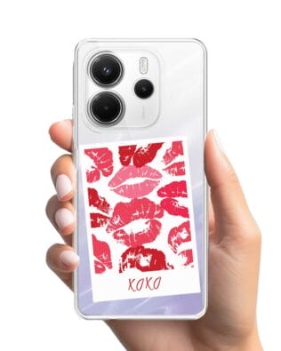 Etui do Xiaomi Redmi Note 14 4G przeźroczyste, silikonowe Flexi, pocałunki, polaroid