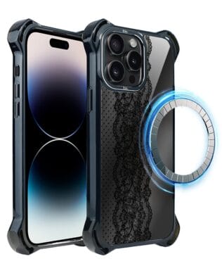 Etui do iPhone 14 Pro IBIZU DropGuard Ultra z MagSafe, Midnight, Ornamentowa koronka