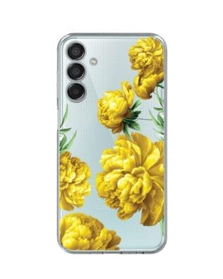 Etui do Samsung Galaxy M15 5G przeźroczyste, silikonowe Flexi, żółte piwonie