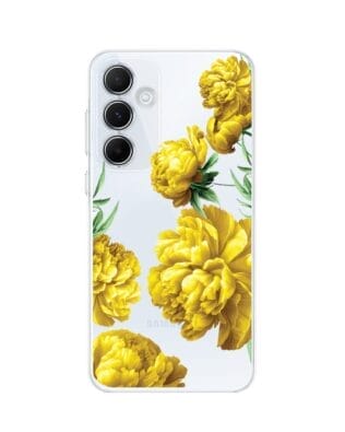 Etui do Samsung Galaxy A35 5G przeźroczyste, silikonowe Flexi, żółte piwonie