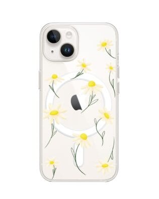 Etui do iPhone 14 z MagSafe przeźroczyste, silikonowe Flexi, stokrotki