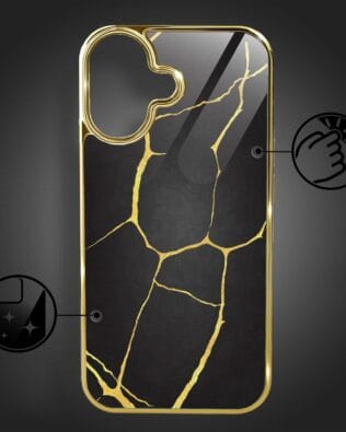 Etui do iPhone 16 IBIZU Elite Glass z MagSafe, Kintsugi, czarna porcelana, złote