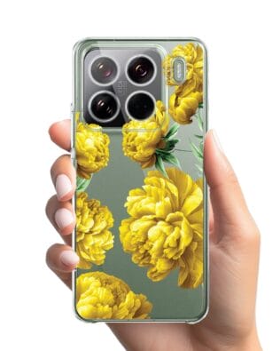 Etui do Xiaomi 14 Pro przeźroczyste, silikonowe Flexi, żółte piwonie