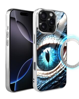 Etui do iPhone 16 Pro Max IBIZU Elite Glass z MagSafe, szklany tył, oko lodowego smoka, srebrne