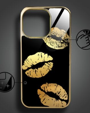 Etui do iPhone 16 Pro Max IBIZU Elite Glass z MagSafe, szklany tył, Golden Midnight, Usta, złote