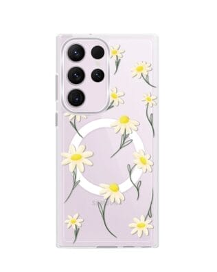 Etui do Samsung Galaxy S23 Ultra z MagSafe przeźroczyste, silikonowe Flexi, stokrotki