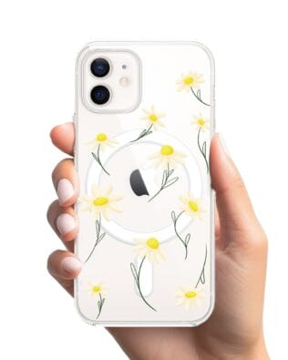 Etui do iPhone 12 z MagSafe przeźroczyste, silikonowe Flexi, stokrotki