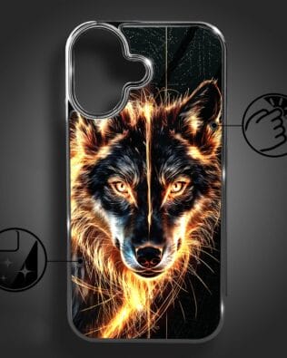 Etui do iPhone 16 IBIZU Elite Glass z MagSafe, szklany tył, ognisty wilk, czarny chrom