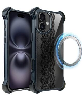 Etui do iPhone 16 Plus IBIZU DropGuard Ultra z MagSafe, Midnight, Ornamentowa koronka