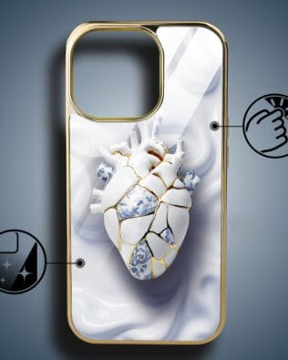 Etui do iPhone 16 Pro Max IBIZU Elite Glass z MagSafe, Kintsugi Art, porcelanowe serce, złote