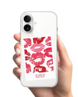 Etui do iPhone 16 przeźroczyste, pocałunki, polaroid