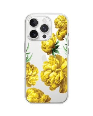 Etui do iPhone 16 Pro Max przeźroczyste, silikonowe Flexi, żółte piwonie