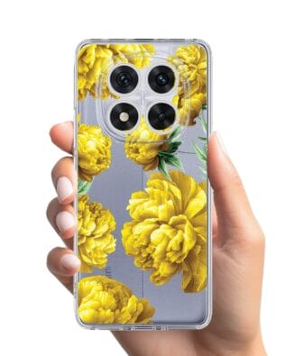 Etui do Xiaomi Redmi Note 14 Pro 5G przeźroczyste, silikonowe Flexi, żółte piwonie