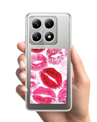Etui do Xiaomi 14T Pro przeźroczyste, silikonowe Flexi, pocałunki z napisem „love”