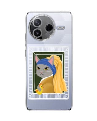 Etui do Xiaomi POCO F7 Pro przeźroczyste, silikonowe Flexi, kotek z kurczakiem