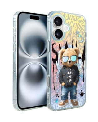Etui do iPhone 16 IBIZU California Sunset z MagSafe, zmieniające kolor, Graffiti Boy, artystyczny miś