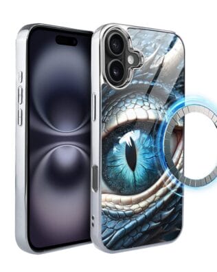 Etui do iPhone 16 Plus IBIZU Elite Glass z MagSafe, szklany tył, oko lodowego smoka, srebrne