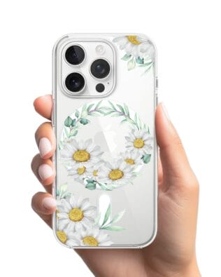 Etui do iPhone 13 Pro Max z MagSafe przeźroczyste, silikonowe Flexi, wianek stokrotek