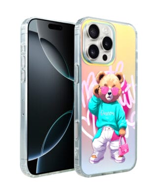 Etui do iPhone 16 Pro Max IBIZU California Sunset z MagSafe, zmieniające kolor, Pink Queen, stylowy miś