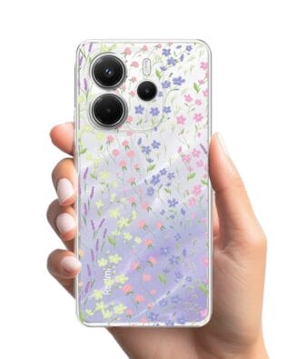 Etui do Xiaomi Redmi Note 14 5G przeźroczyste, silikonowe Flexi, kwiaty polne