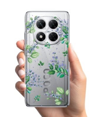 Etui do Xiaomi POCO X7 przeźroczyste, silikonowe Flexi, fioletowe kwiatki