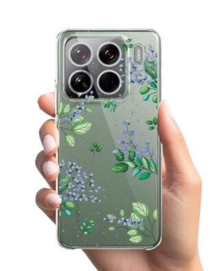 Etui do Xiaomi 15 Pro przeźroczyste, silikonowe Flexi, fioletowe kwiatki