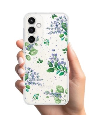 Etui do Samsung Galaxy S23 przeźroczyste, silikonowe Flexi, fioletowe kwiatki