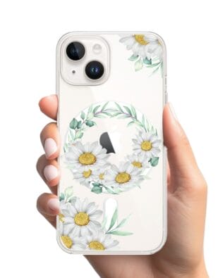 Etui do iPhone 13 z MagSafe przeźroczyste, silikonowe Flexi, wianek stokrotek