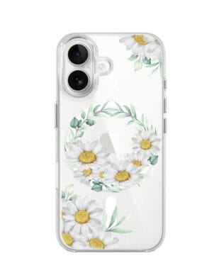 Etui do iPhone 16 z MagSafe przeźroczyste, silikonowe Flexi, wianek stokrotek