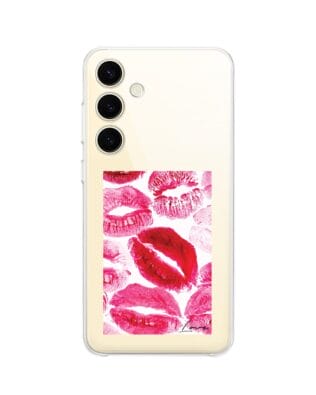 Etui do Samsung Galaxy S25 przeźroczyste, silikonowe Flexi, pocałunki z napisem „love”