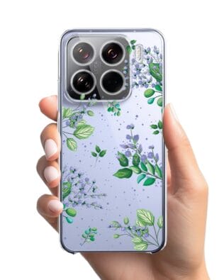 Etui do Xiaomi 15 przeźroczyste, silikonowe Flexi, fioletowe kwiatki