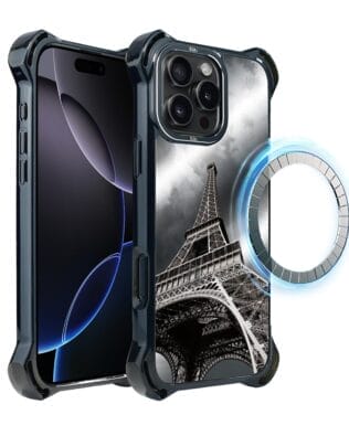 Etui do iPhone 16 Pro Max IBIZU DropGuard Ultra z MagSafe, Noir City, Wieża Eiffla